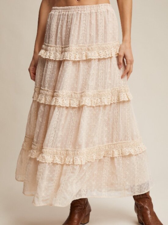 Listicle Dresses & Skirts - NWT Embroidered Lace Tiered Maxi Skirt